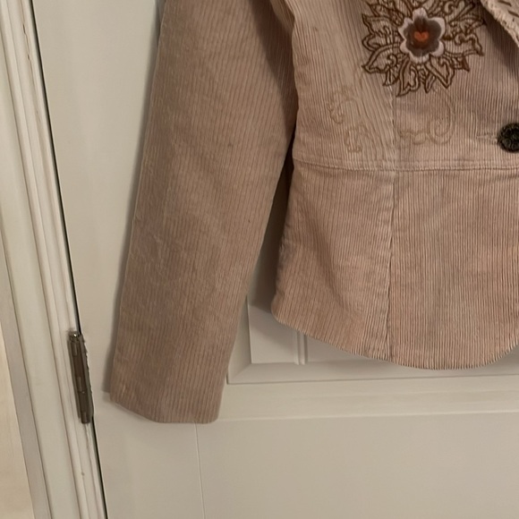 Aziz Womens S Beige Embroidered Corduroy Blazer Jacket With Floral Design - Picture 5 of 12